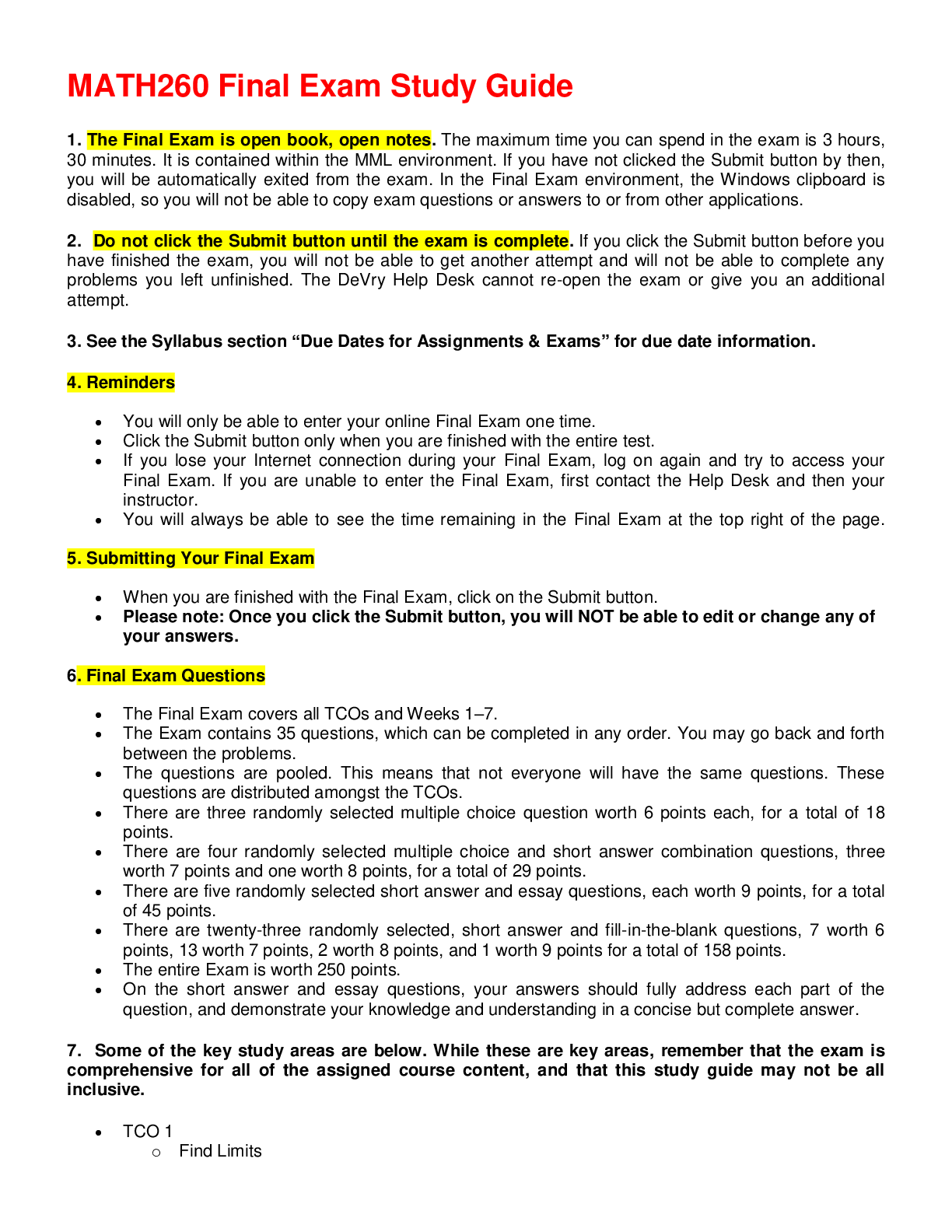 Preview image of MATH 260 Final exam study guide |Latest Update document